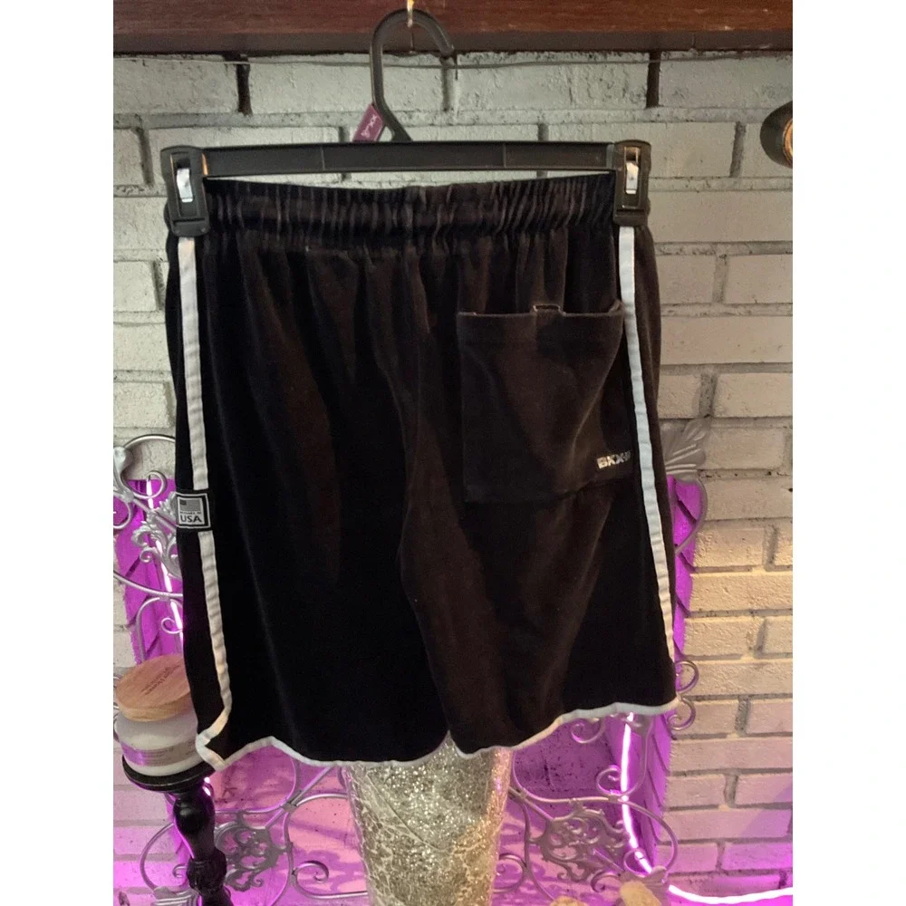 BKX Ricky Singh Mens Black Velour Shorts White Side Stripe Athletic Lounge Large